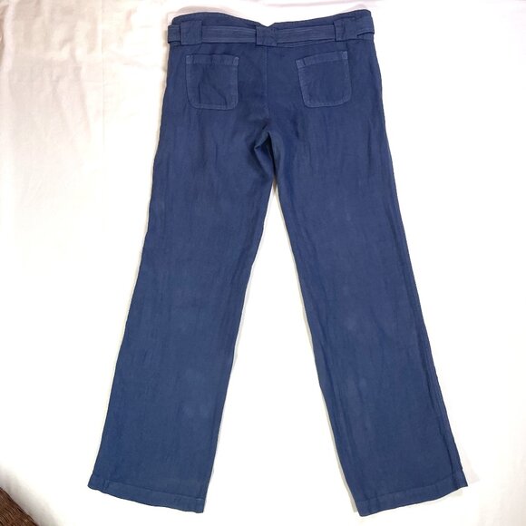 Juicy Couture Size 8 Beachy Linen Pants Wide Leg Belted Denim Blue Color - Picture 5 of 14